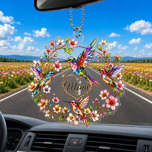 "Every Name Holds A Piece Of My Heart" – Personalized Acrylic Car Hanger | Hummingbird Grandma & Kids Family Gift