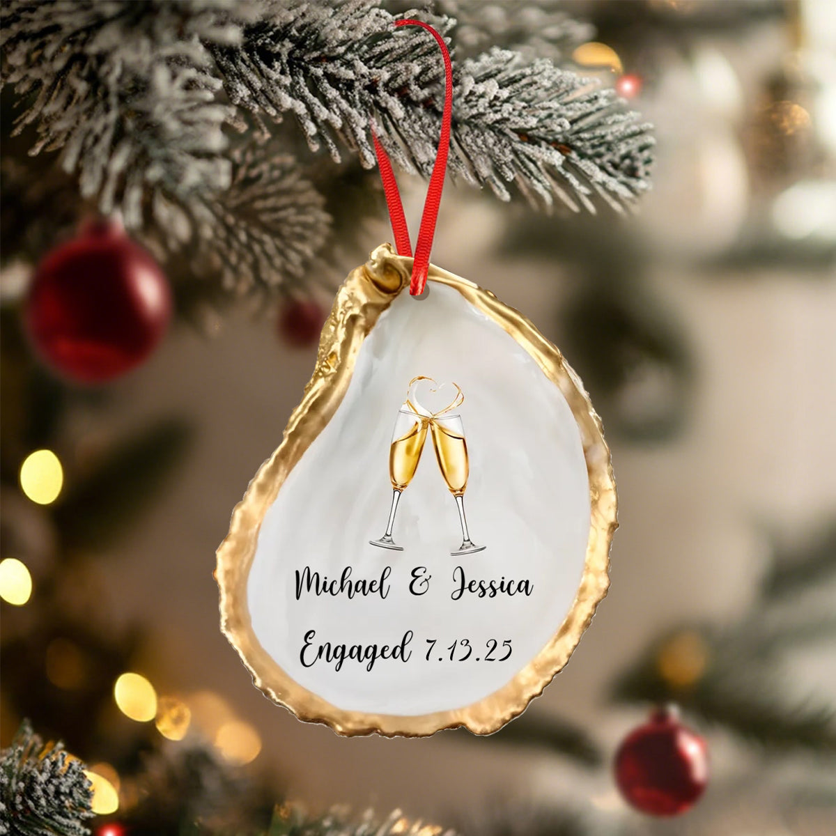 Just Engaged - Personalized Custom Oyster Shell Shape Acrylic Ornament