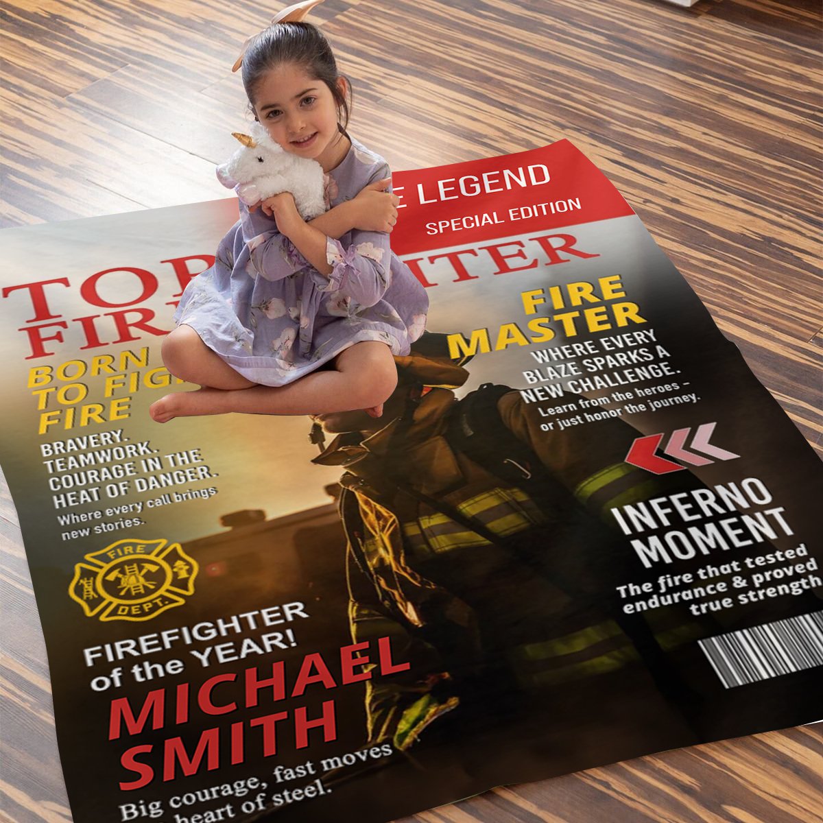 Personalized Firefighter Magazine Cover Blanket , Fireman Retirement Gift, Firefighter of the Year Award, Firefighter Appreciation Gift