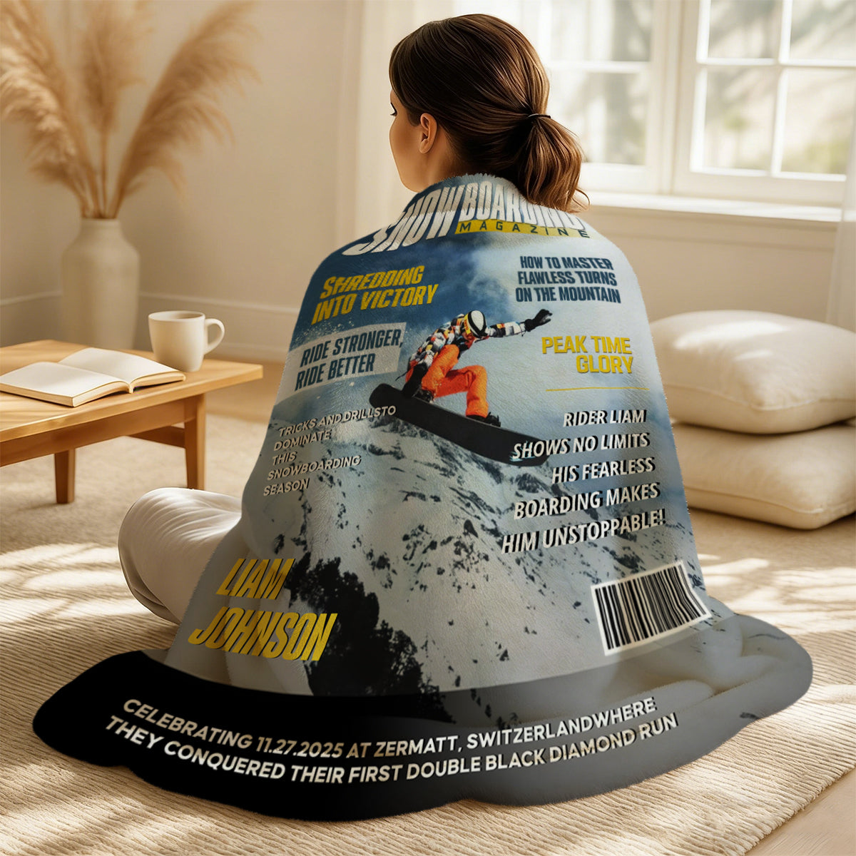 Personalized Snowboarding Magazine Cover Blanket, Snowboarding Player Gift, Unique Gifts For Snowboarding Lover