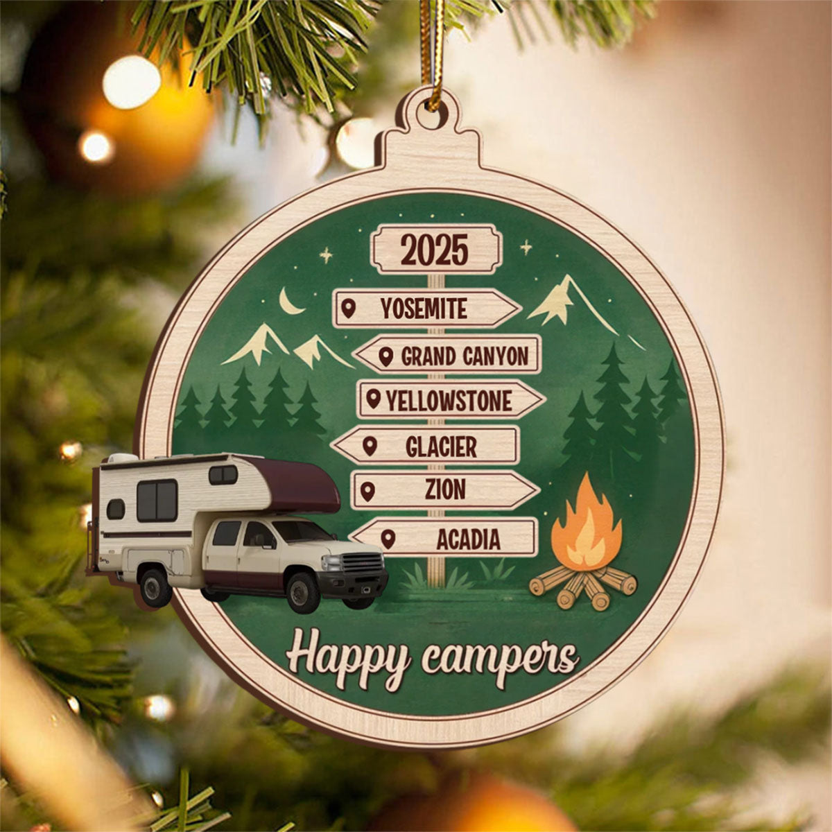Camping Woodland Adventure - Personalized Wooden Ornament, Camping Gift