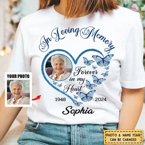 Personalized In Loving Memory Sparkling Heart Memorial Butterflies Pure cotton T-shirt