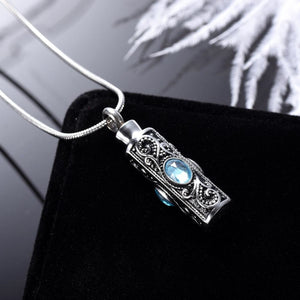 Personalized Gemstone Vintage Cylinder Urn Necklace for Ashes, Sympathy Gift for Pet Loss/Family/Friend/Lover