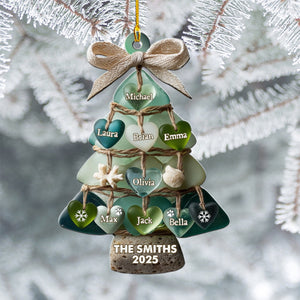 Sea Glass Family Pet Heart Christmas Tree - Personalized Acrylic Ornament