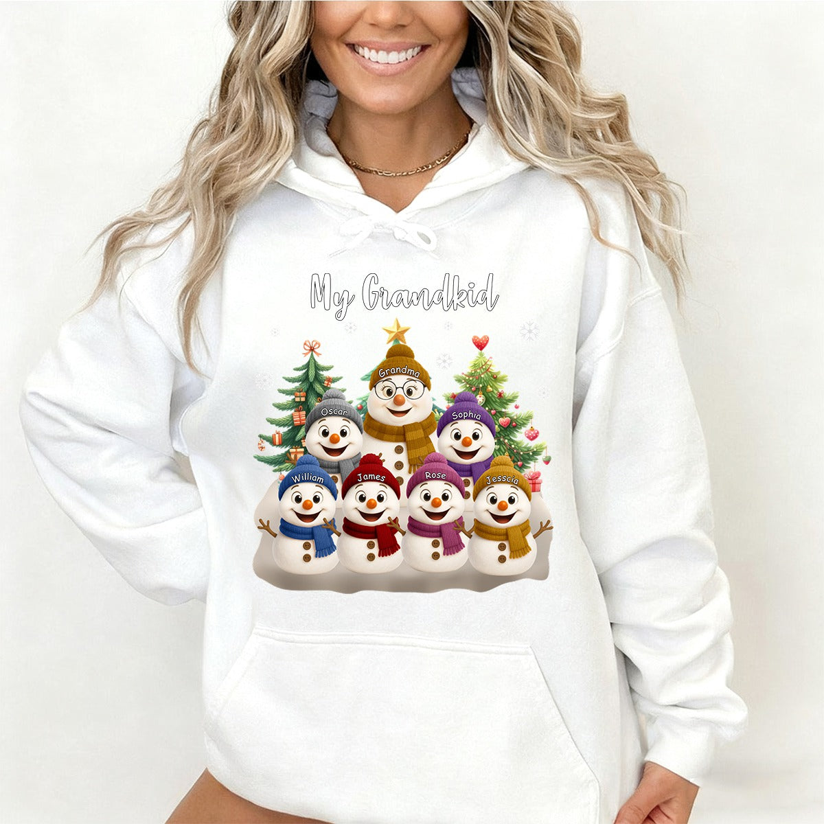 Grandma Snowman With Grandkids Lovely - Personalized Pure Cotton Hoodie
