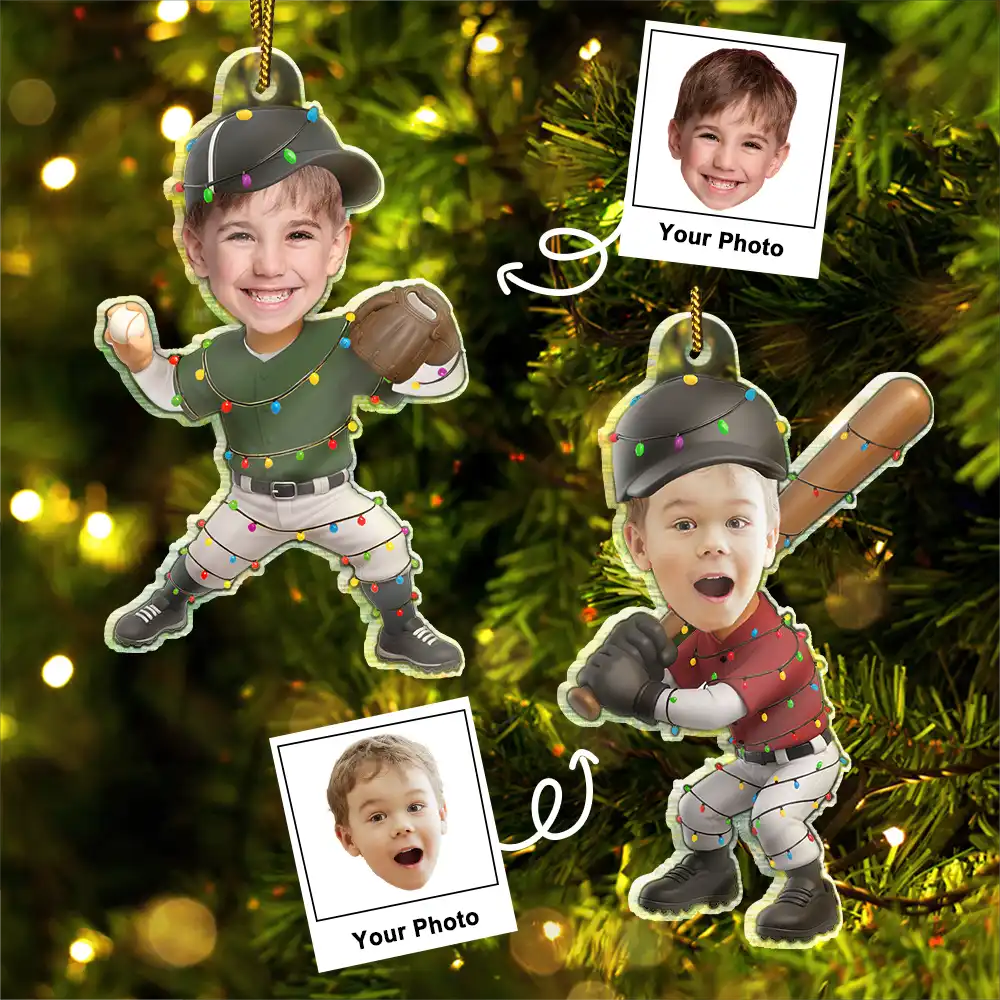 Custom Photo Kid Playing Baseball - Personalized Acrylic Ornament