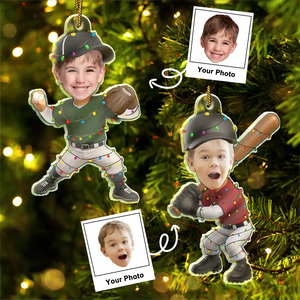 Custom Photo Kid Playing Baseball - Personalized Acrylic Ornament