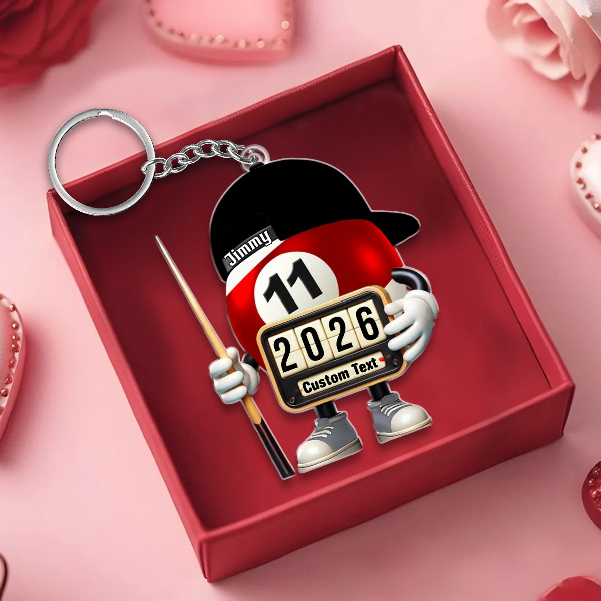 Custom Name and Year Billiard Keychain, Billiard Lover Gift