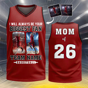 I Will Always Be Your Biggest Fan - Personalized Custom Photo Basketball Jersey Shirt For Basketball Family Game Day