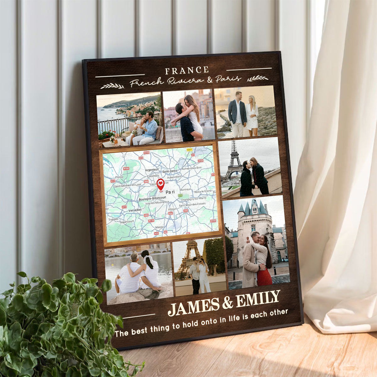 Personalized Honeymoon Photo Collage Canvas, Travel Memory Map Gift Ideas