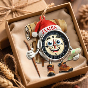 Custom Name Hiking Gift,Personalized Hiking Lover Compass Christmas Ornament