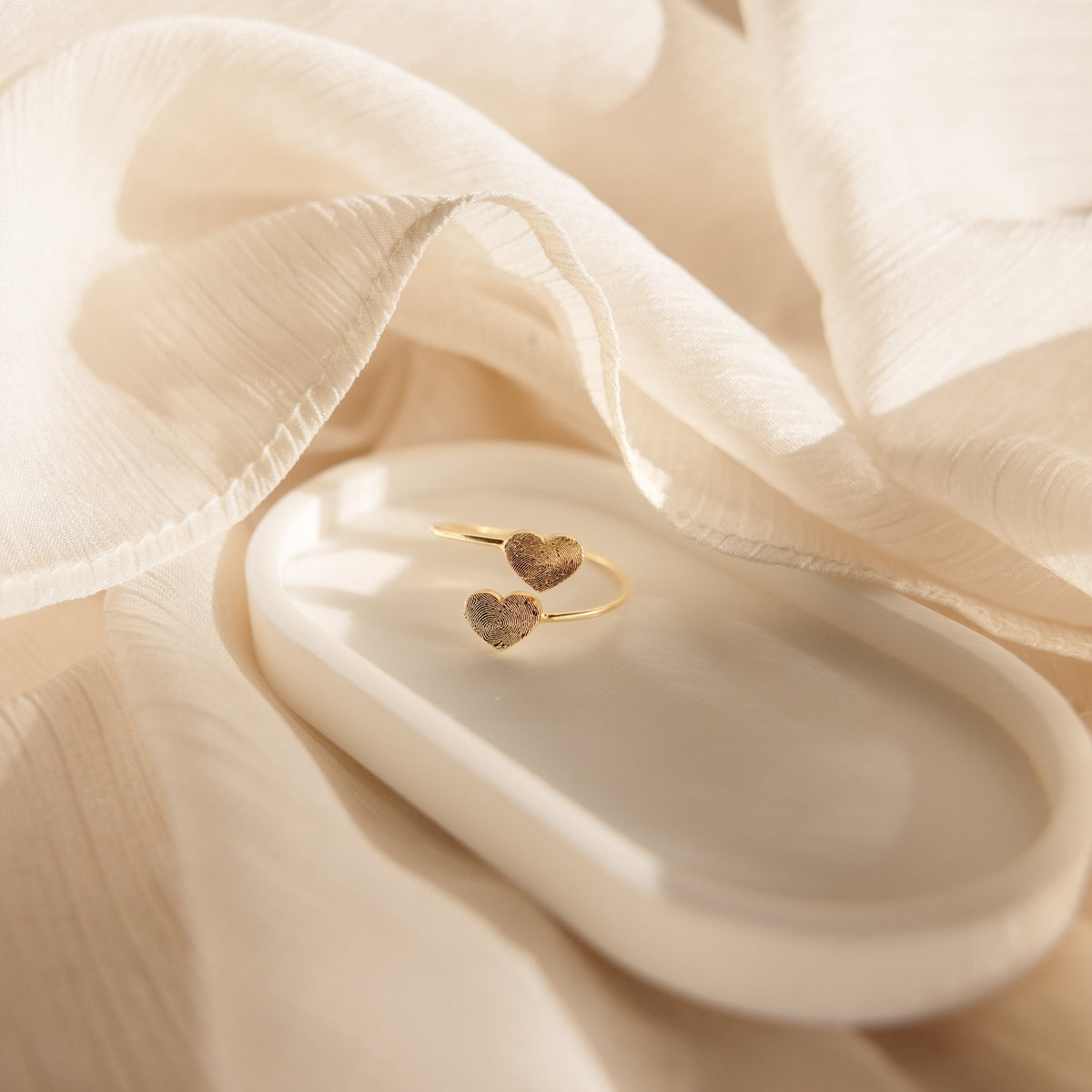 Personalized Double Heart Paw Fingerprint Ring Pet Lover Jewelry Gift