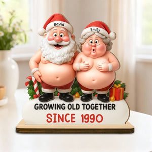 Growing Old Together Santa And Mrs Claus Figurine, Wood Plaque, Gift For Couples