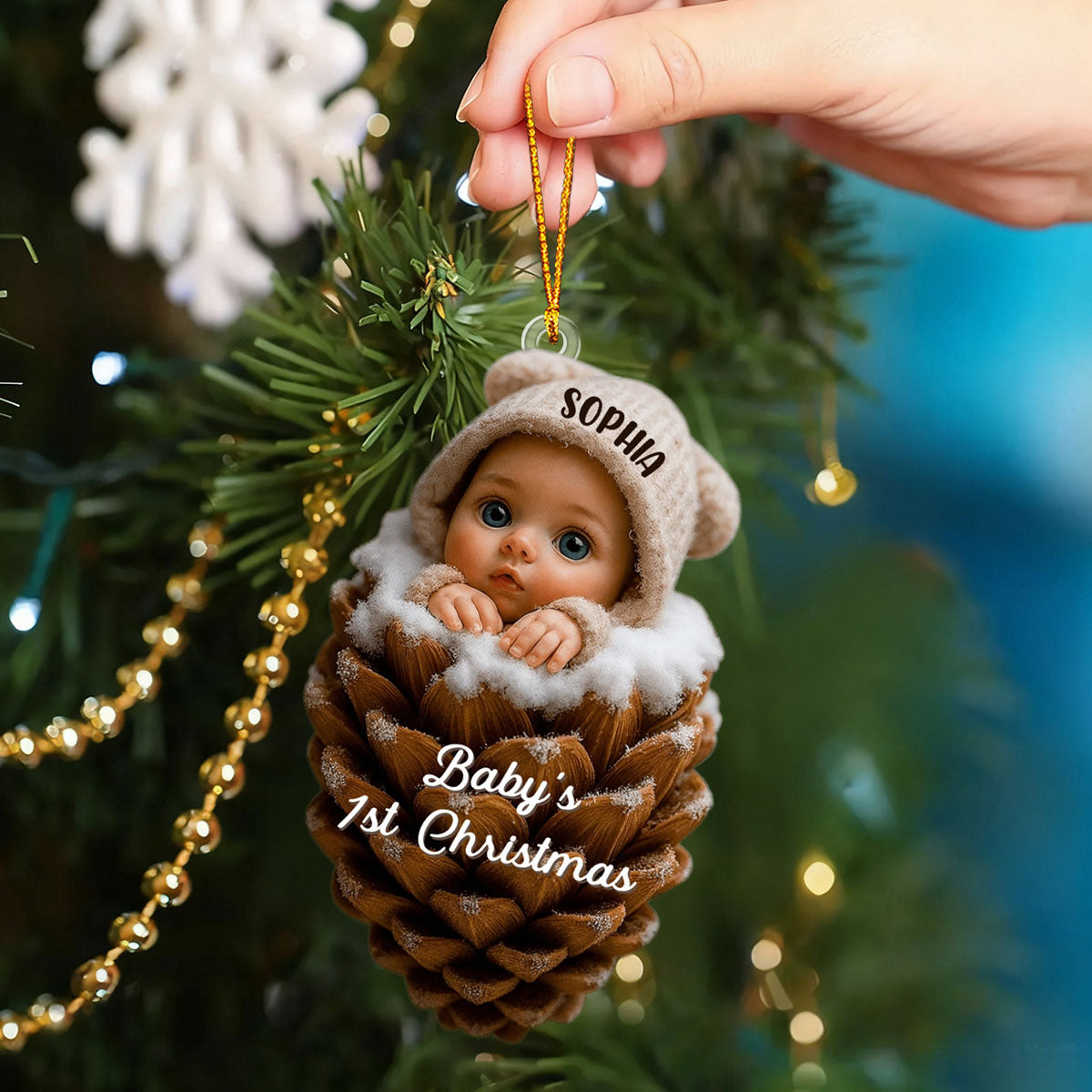 Pine Cones Baby's 1st Christmas, Personalized Christmas Ornament