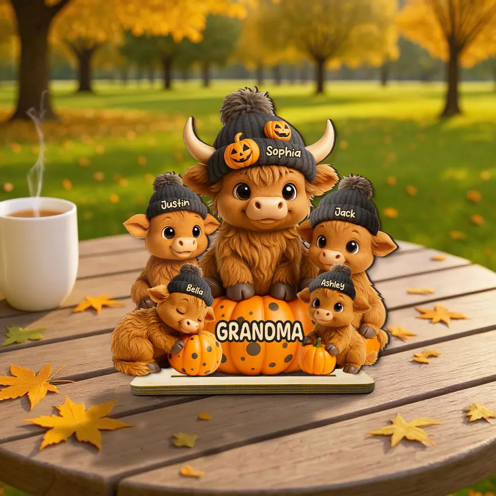 Mama Cow Personalized Wooden Plaque, Cozy Fall Vibe Halloween Decor for Mom, Grandma