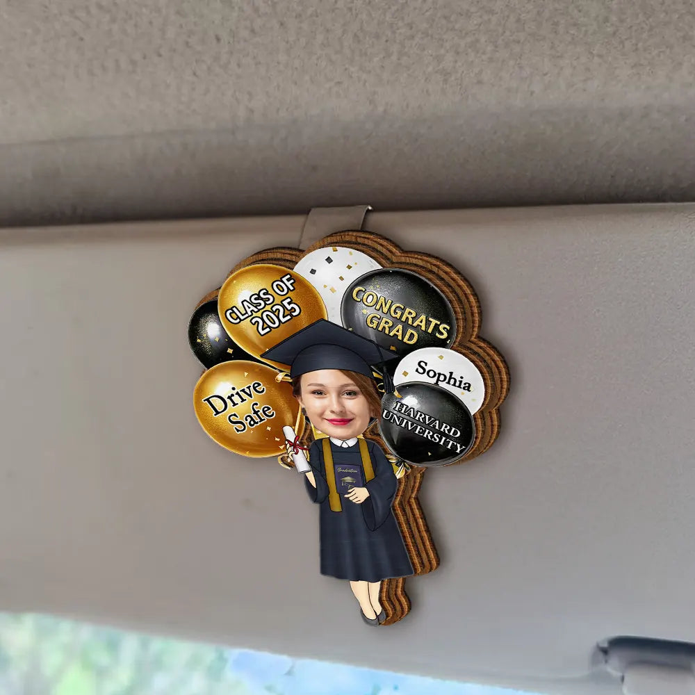 Custom Grad Car Visor Clip - Photo & Name Safe Driving Gift for 2025 Grads