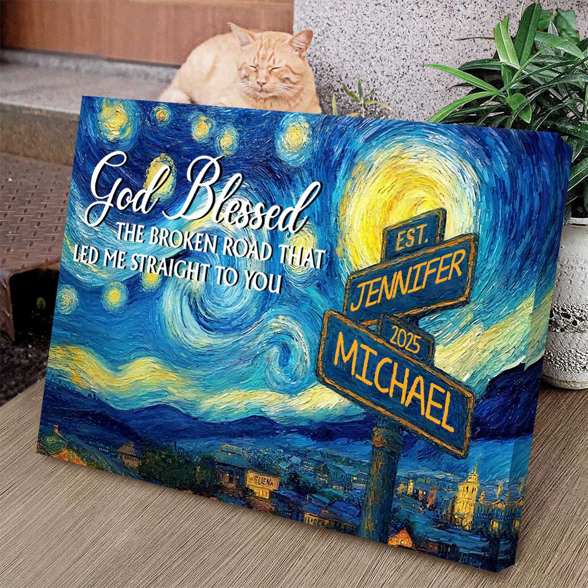 Personalized Canvas Poster Wall Art with Road Sign Design Wonderful Present for Couples