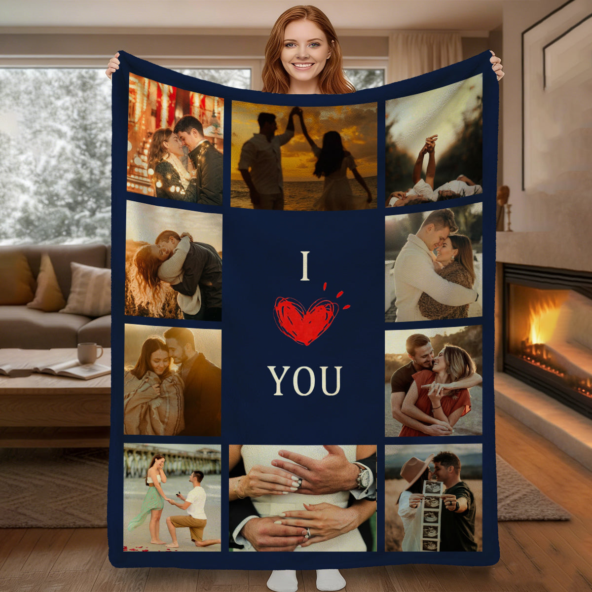 I Love You - Personalized Custom Photos & Text Couple Blanket