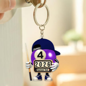 Custom Name and Year Billiard Keychain, Billiard Lover Gift