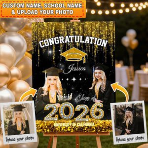 Congratulation Class Of 2026 Glitter Custom Party Welcome Sign - Personalized Graduation Decoration