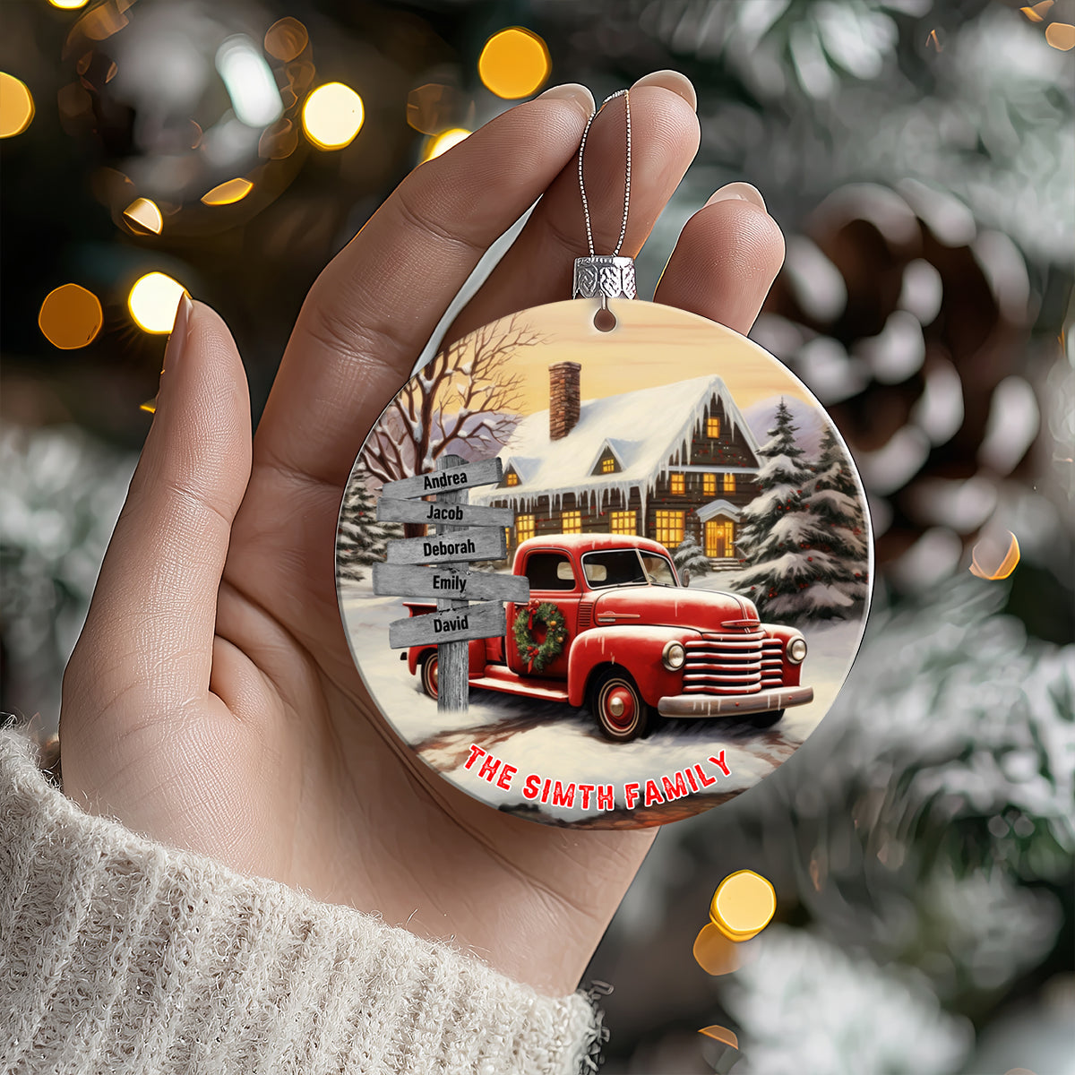 Personalized Gift For Family Farmhouse Truck Christmas Ceramic Ornament
