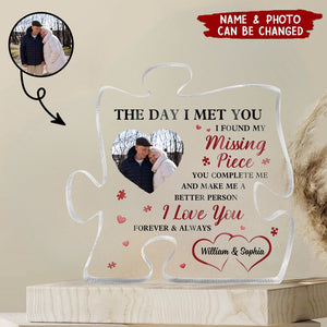 Custom Photo The Day I Met You - Gift For Couples - Personalized Puzzle Shaped Acrylic Plaque