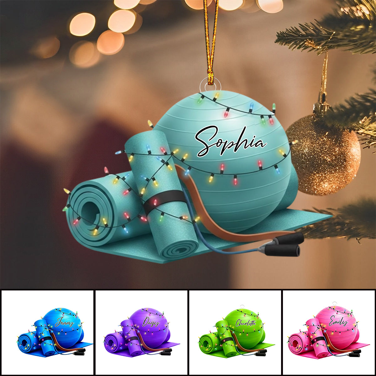 Personalized Yoga Mat Acrylic Ornament, Custom Fitness Christmas Decoration