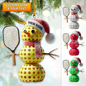 Personalized Custom Name Pickle Ball Snowman Ornament
