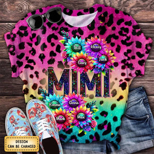 Sunflowers Glitter Leopard Nana Grandma Mom Personalized 3D T-shirt