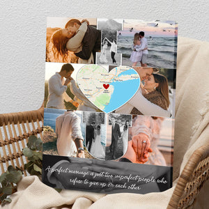 I Love You - Custom Map Photo Collage Wall Art Canvas Poster Personalized Couple Anniversary Wedding Gift