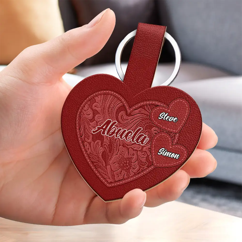 Grandma's Little Sweethearts - Personalized Custom Shaped Leather Keychain Gift