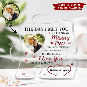 Custom Photo The Day I Met You - Gift For Couples - Personalized Puzzle Shaped Acrylic Plaque