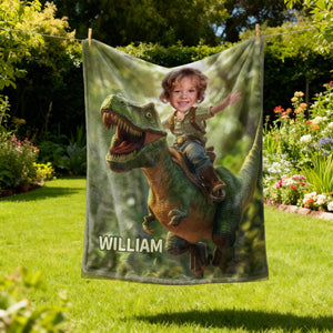 Custom Photo & Name Roar Like A Dinosaur - Personalized Kid's Blanket