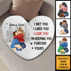 Couple Kissing Forever Yours - Gift For Couples - Personalized Heart Shaped Pillow