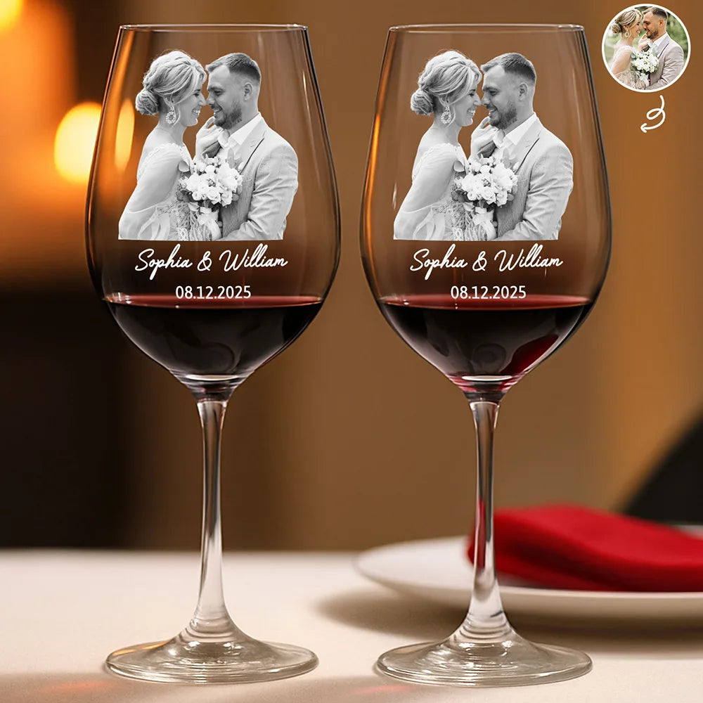 Custom Photo Couples Anniversary - Forever Toasting, Personalized Wine Glass