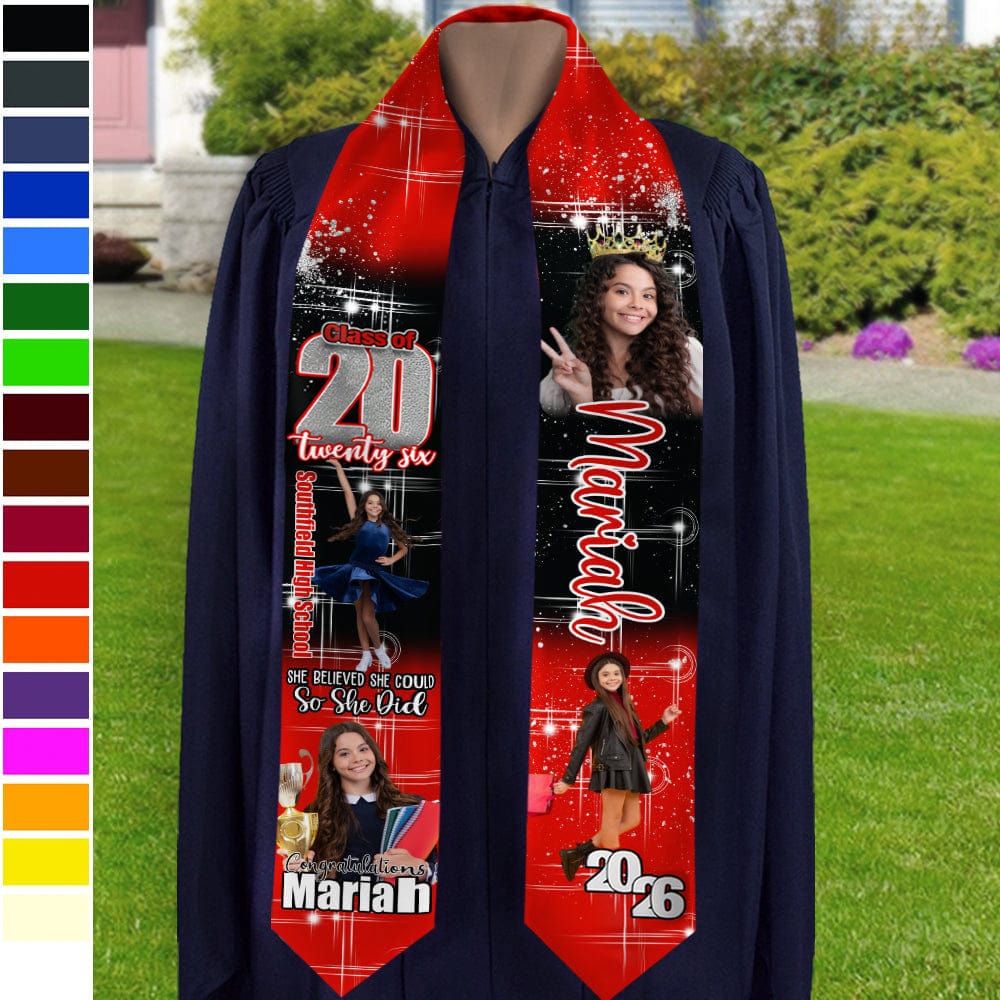 Personalized Graduation Sashes And Stoles-Custom Photo She Believed She Could Graduation Stoles