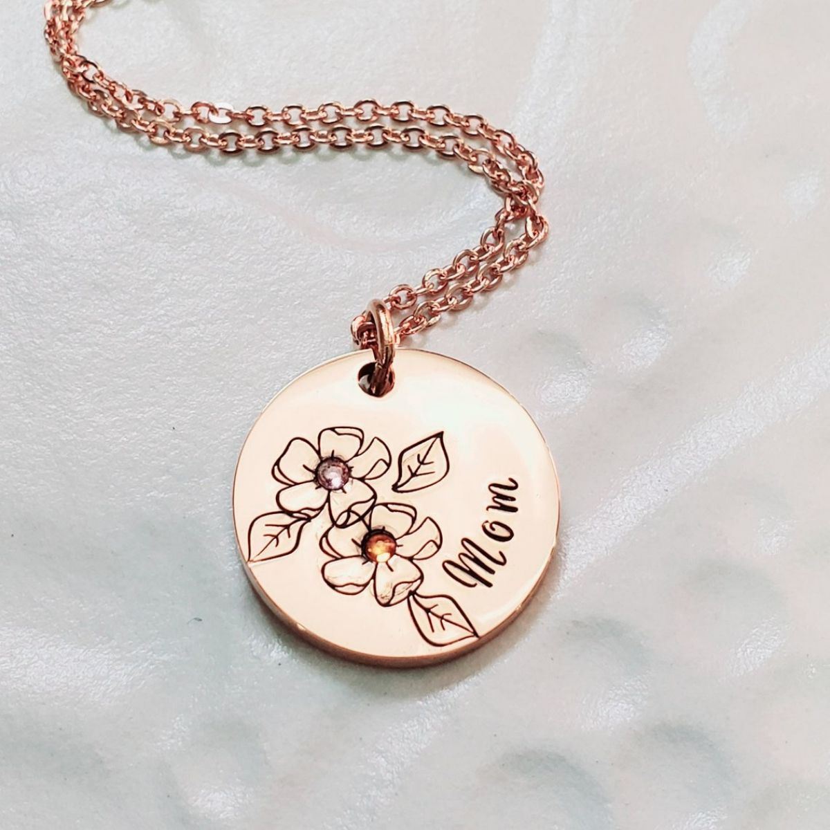 Personalized Birthstone Mother Grandma Flower Necklace