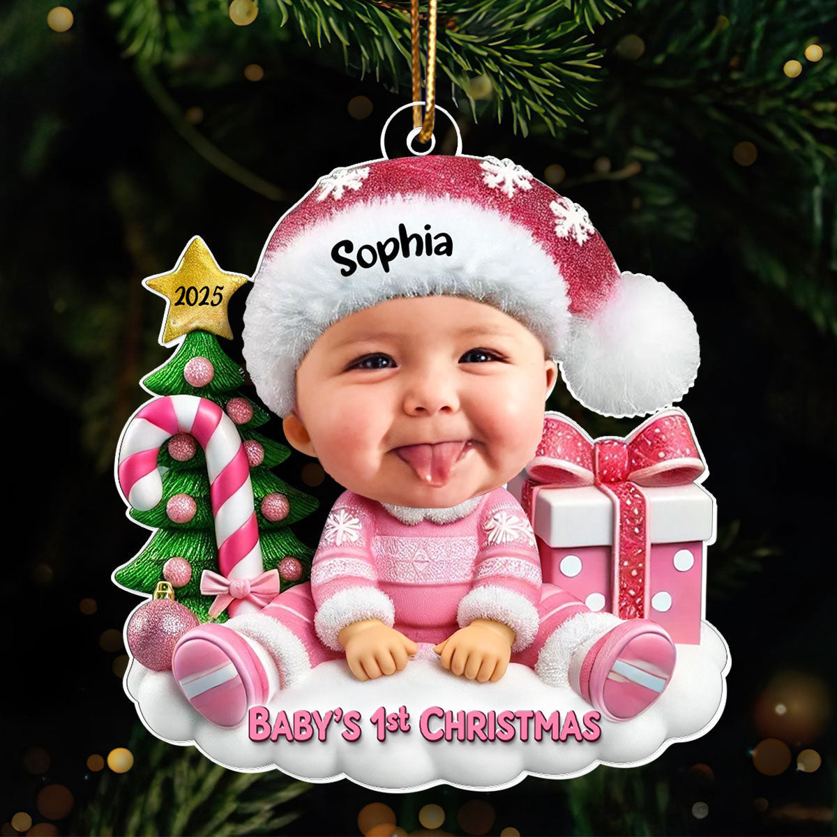 Cute Baby Sitting Personalized  Acrylic Ornament, Christmas Keepsake for Baby, New Mom, New Dad