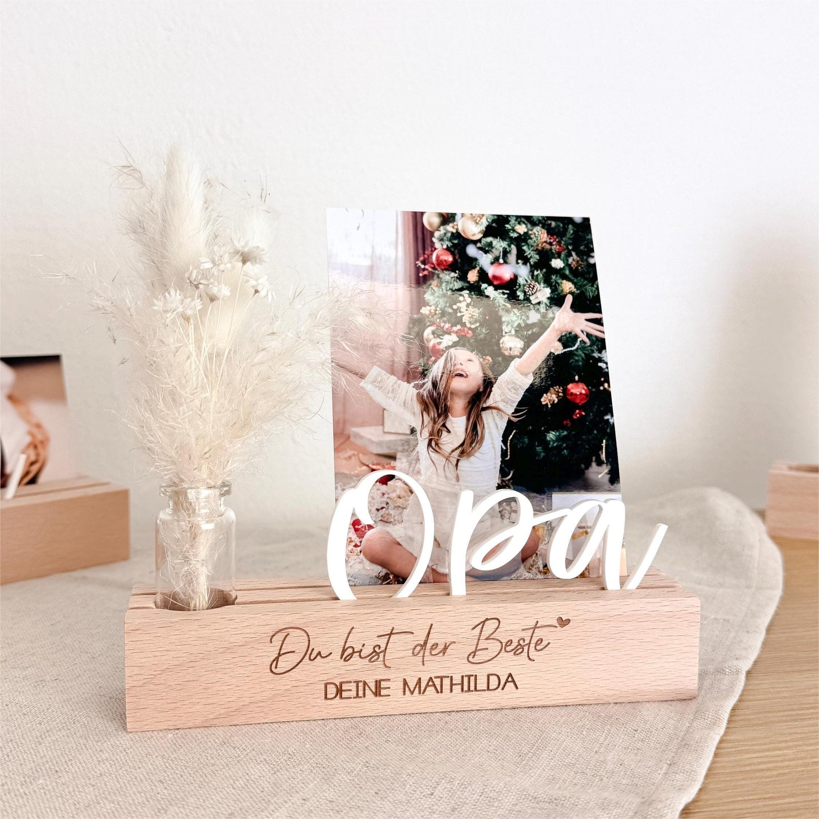 Personalized Photo Gift For Dad Names Wooden Card holder Picture ledge