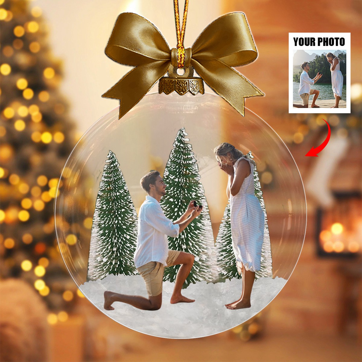 Engagement Gift Custom Photo Personalized Acrylic Ornament, Christmas Gifts For Couple
