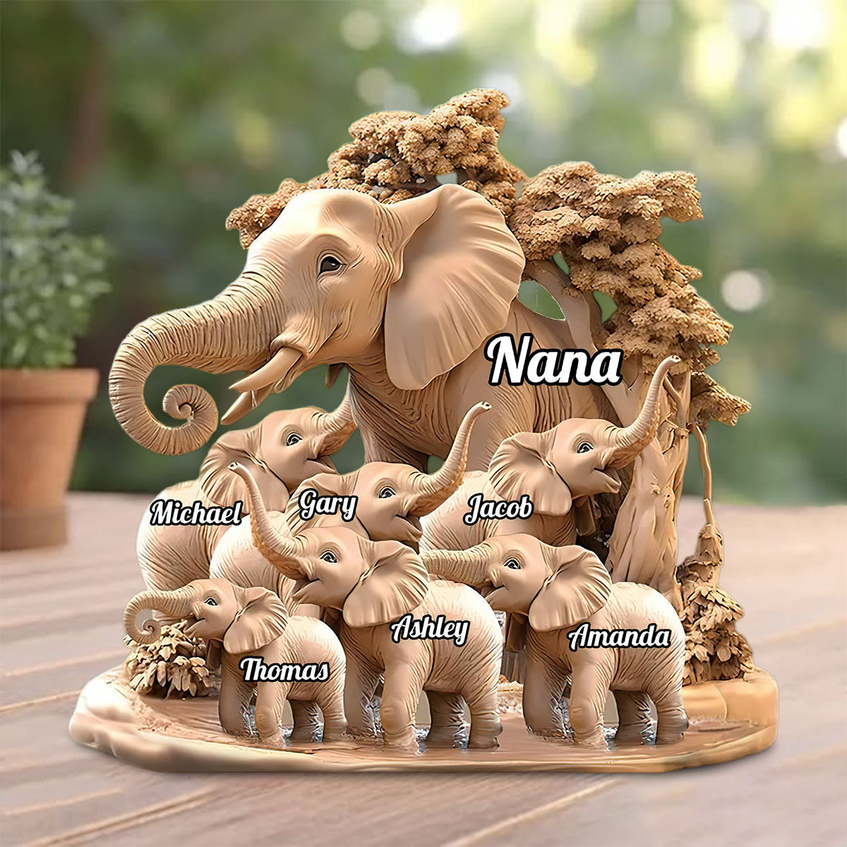 Gift For Mom, Grandma - Personalized Elephant Custom Shaped Acrylic Plaque