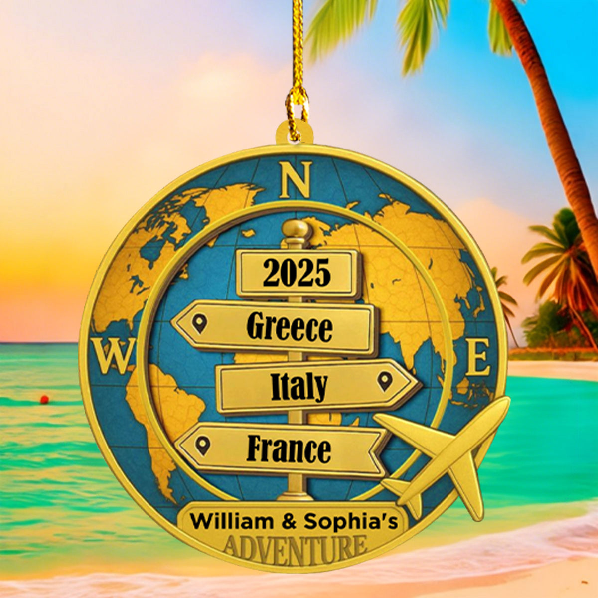 Destinations Of 2025 Personalized Double Layer Wood Ornament, Gift For Travel Enthusiasts