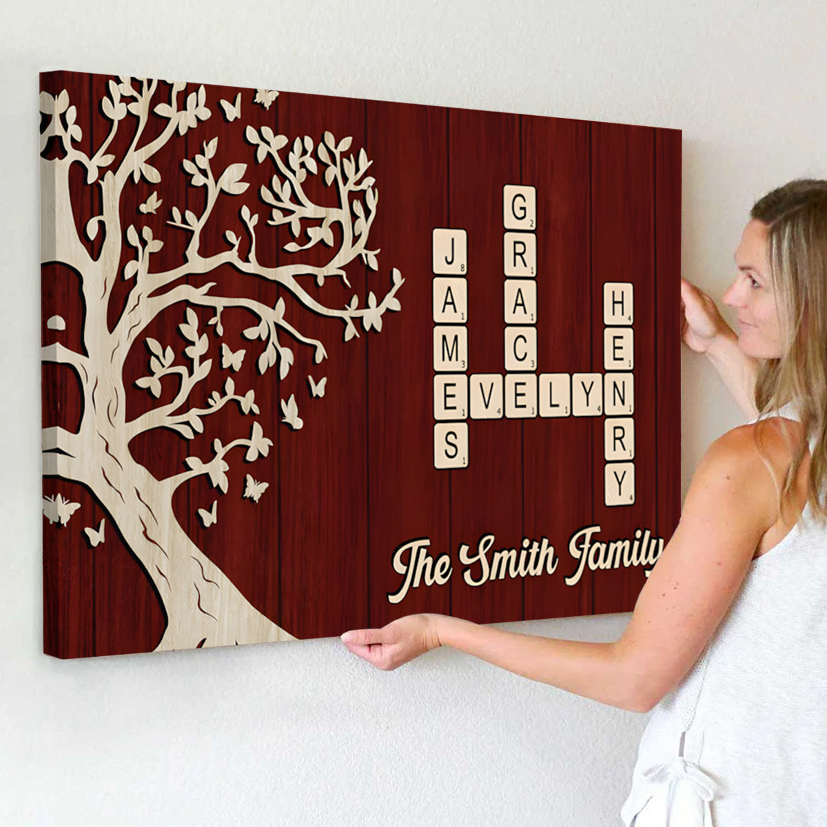 Custom Family Crossword Canvas Poster - Personalized Names & Tree