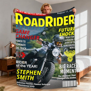 Custom Motorcycle Magazine Cover Blanket, Motorcycle Gifts, Gift for Motorcycle Loved