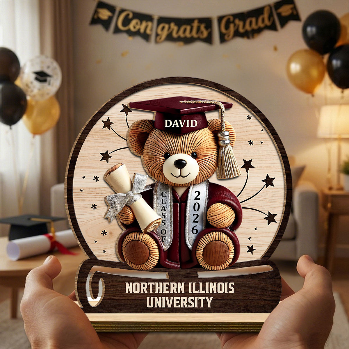 Celebrate Your Achievements Wooden Graduate Bear Personalized Plaque, Gift For Graduates