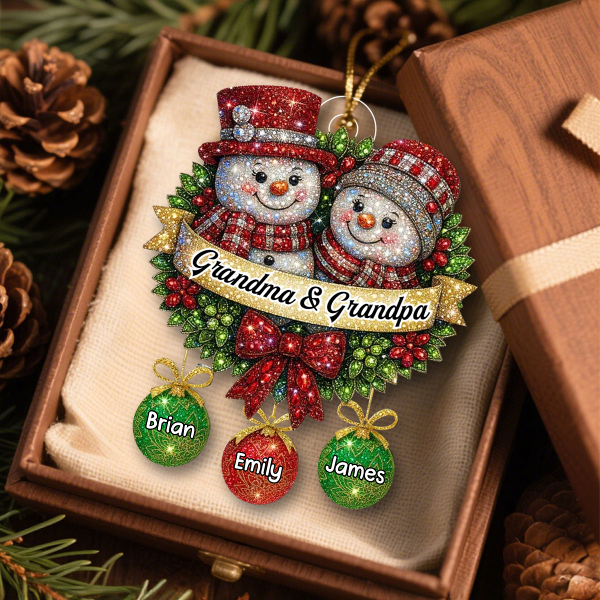 Snowman Glitter Grandma Grandpa Grandkids - Personalized Custom Acrylic Ornament