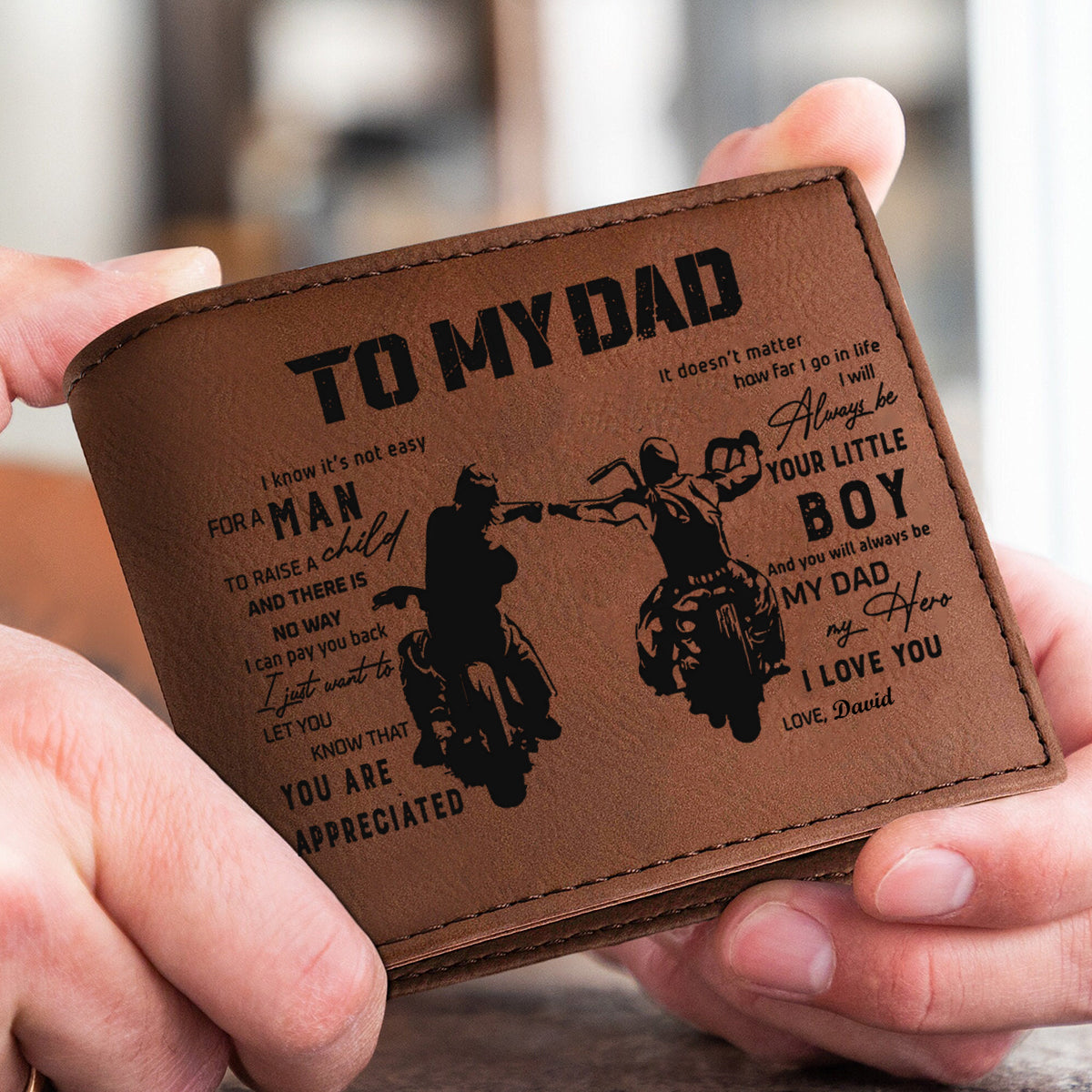 Personalized To My Dad Biker Custom Name Leather Wallet