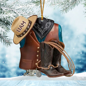Cowboy Boots and Hat - Personalized Custom Name Ornament, Christmas Gift For Horse lover