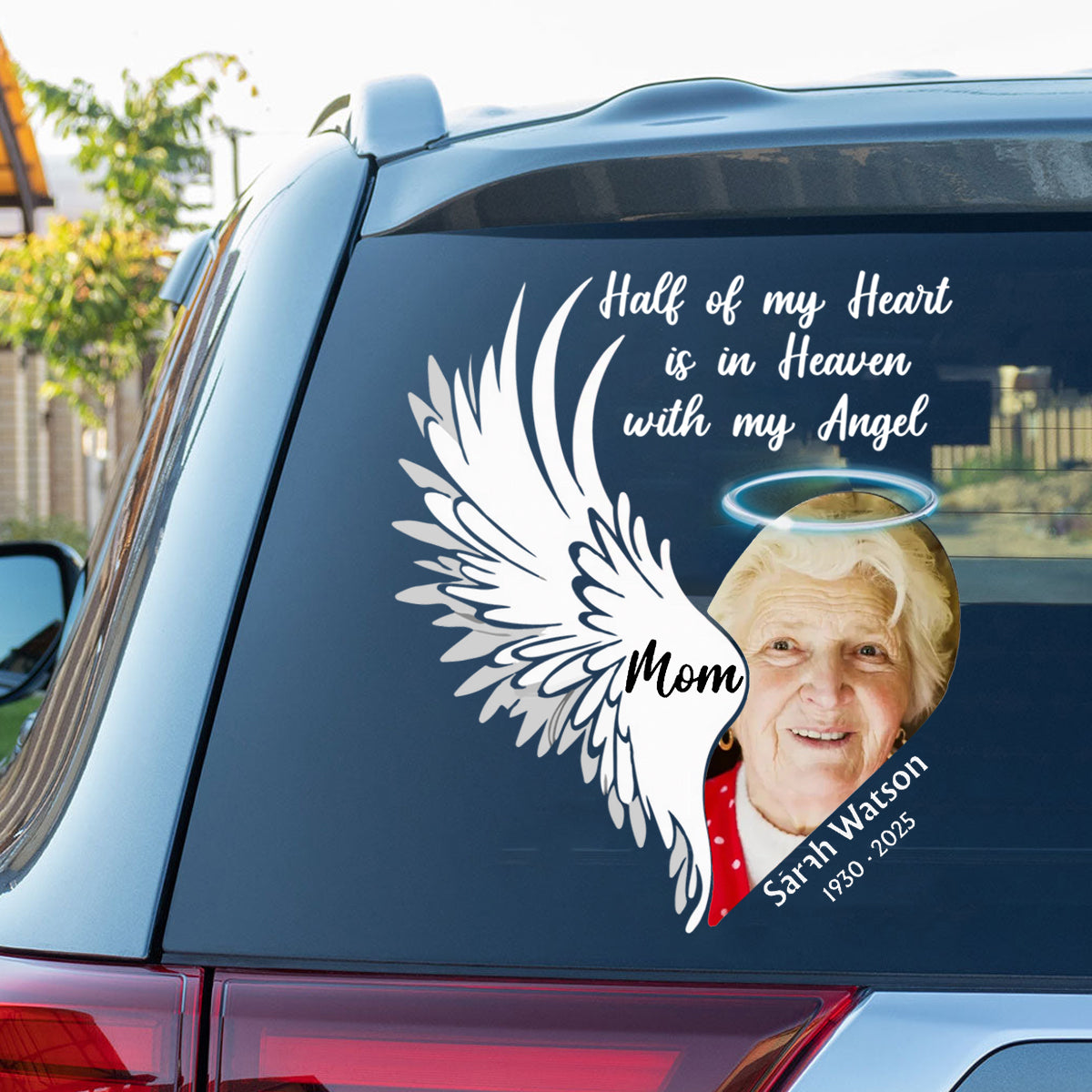 Half Of My Heart Is In Heaven With My Angel - Personalized Decal, Memorial Gift, Loss Of Loved One Gift