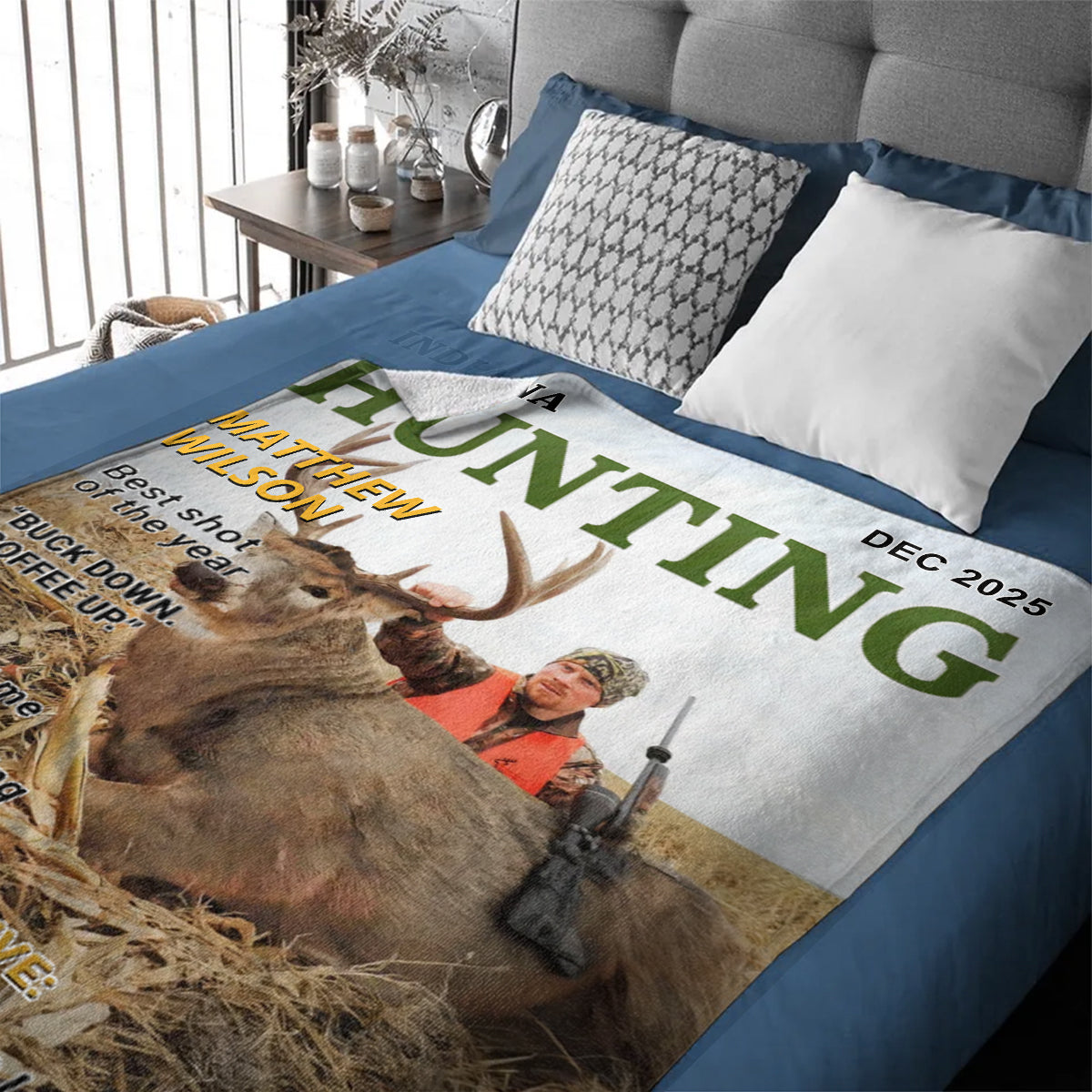Wild At Heart Custom Photo Hunting Magazine Cover Blanket, Personalized Hunting Blanket Gifts for Men, Hunting Dad Gift